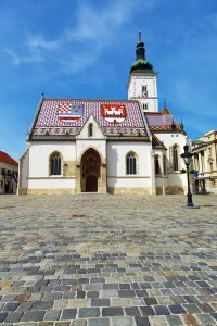 St. Marks Church and cobbles of St. Marks Square in Zagreb, Croatia