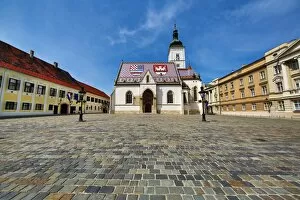St. Marks Church and cobbles of St. Marks Square in Zagreb, Croatia