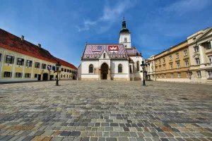 St. Marks Church and cobbles of St. Marks Square in Zagreb, Croatia