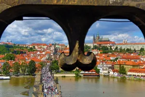 Saint: St. Vitus Cathedral and Prague Castle skyline with the Charles Bridge over the Vltava