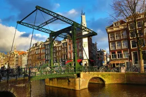 Netherlands: Staalstraat Bridge on Kloveniersburgwal Canal in Amsterdam, Holland