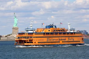States: The Staten Island Ferry and the Statue of Liberty, New York. America