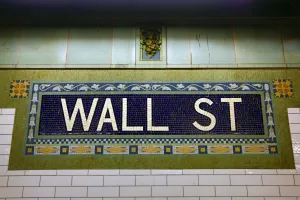States: Station sign at the Wall Street Subway station, New York. America
