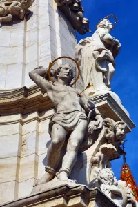 Statues: Statue on Holy Trinity Column beside the Matthias Church in Budapest, Hungary