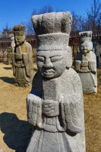 Seoul, Korea: Statues of Civil Officials from the Joseon Period at National Folk Museum at Gyeongbokgung