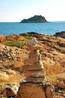 Column: Stone cairn at Ao Pakarang viewpoint at the tip of Koh Samet island, Thailand