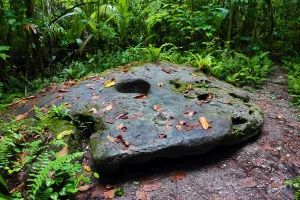 Formation: Stone money rock formation, Carp Island, Republic of Palau, Micronesia, Pacific Ocean