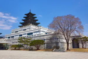 Seoul, Korea: Five storey pagoda at Gyeongbokgung Palace in Seoul, Korea