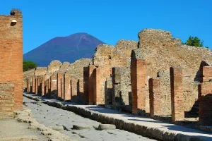 Ancient: Street and ruins of houses in the ancient Roman city of Pompeii, Italy