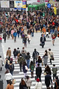Road: Street scene of people on a zebra crossing in Shibuya, Tokyo, Japan