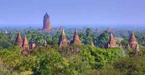 Archaeology: Temples and pagodas and the Bagan Viewing Tower on the Central Plain of Bagan, Myanmar