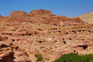 Heritage: Tombs in sandstone rocks in the rock city of Petra, Jordan