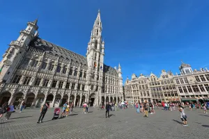 The Town Hall and buildings of the Grand Place or Grote Markt, Brussels, Belgium
