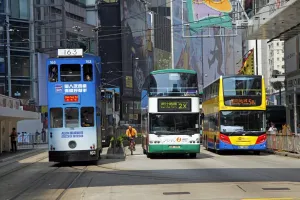 Trams: Traditional Double-Decker Tram and buses, Hong Kong, China