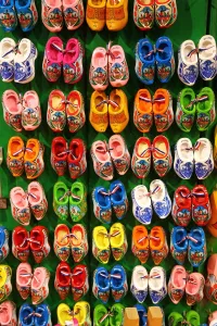 Traditional Dutch clogs souvenirs for tourists at the Flower Market in Amsterdam, Holland