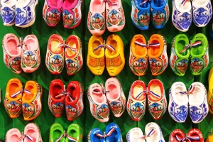 Traditional Dutch clogs souvenirs for tourists at the Flower Market in Amsterdam, Holland