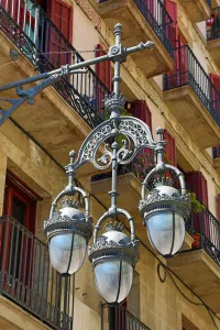 Lighting: Traditional glass and metal street lamps in Barcelona, Spain