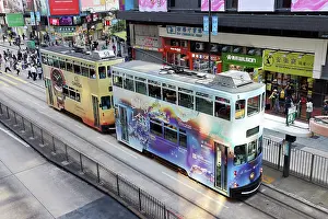 Prints of Traditional Hong Kong electric trams in Causeway Bay, Hong Kong, China Hong Kong Images: Traditional Hong Kong electric tram in Causeway Bay, Hong Kong, China