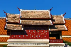 Building: Traditional roof of building at Wat Phra Singh Temple in Chiang Mai, Thailand