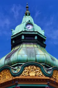 Restaurant: Traditional roof on cafe kiosk in Kongens Nytorv in Copenhagen, Denmark