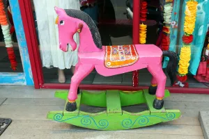 Chiang Mai: Traditional Thai pink rocking horse in Chiang Mai, Thailand