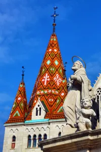 Traditional tiled roof of the Matthias Church in Budapest, Hungary
