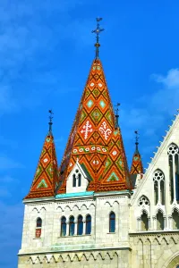 Budapest, Hungary: Traditional tiled roof of the Matthias Church in Budapest, Hungary