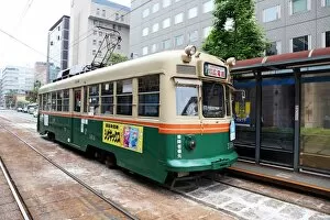 Tram at a station in Hiroshima, Japan