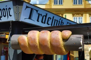Stall: Trdelnik pastry stall sign, Prague, Czech Republic