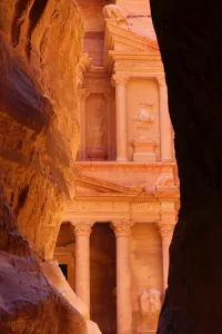 Heritage: The Treasury, Al-Khazneh, seen through the Siq, Petra, Jordan