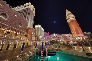 The Venetian Hotel and Casino at night, Las Vegas, Nevada, America