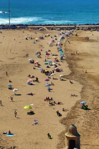 Tourism: View of the beach and seafront of Rabat, Morocco