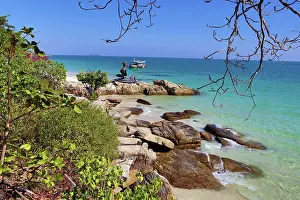 Statue: View looking towards the Mermaid Statue on Sai Kaew Beach, Koh Samet, Thailand