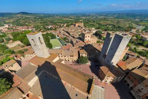 View from the Torre Grossa over the rooftops of San Gimignano and the Tuscan countryside