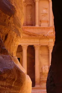 Heritage: View of the Treasury, Al-Khazneh, from the Siq, Petra, Jordan