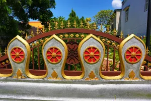 Luang Prabang, Laos: Wall decoration on Wat Nong Sikhounmuang Temple, Luang Prabang, Laos