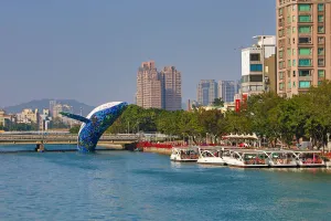 Blue: Whale in Love art installation, Love River, Kaohsiung, Taiwan