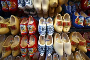 Souvenir: Wooden clogs on sale in the flower market in Amsterdam, Holland