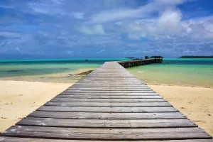 Empty: Wooden jetty, Carp Island, Republic of Palau, Micronesia, Pacific Ocean
