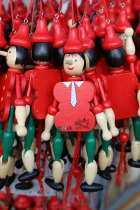 Italy: Wooden Pinocchio puppets on sale, Florence, Italy