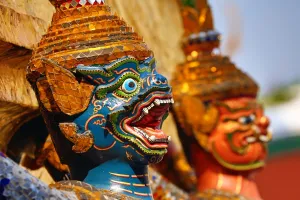 Blue: Yaksha Demon Statue at Wat Phra Kaew Temple complex Bangkok, Thailand