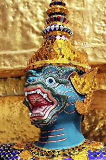 Statues: Yaksha Demon Statue at Wat Phra Kaew Temple complex Bangkok, Thailand