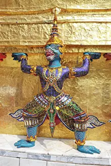 Statues: Yaksha Demon Statue at Wat Phra Kaew Temple complex Bangkok, Thailand