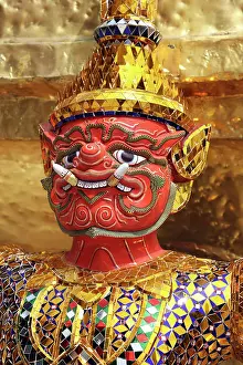Statues: Yaksha Demon Statue at Wat Phra Kaew Temple complex Bangkok, Thailand