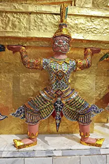 Statues: Yaksha Demon Statue at Wat Phra Kaew Temple complex Bangkok, Thailand