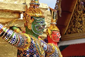 Statues: Yaksha Demon Statue at Wat Phra Kaew Temple complex Bangkok, Thailand