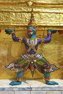Statues: Yaksha Demon Statue at Wat Phra Kaew Temple complex Bangkok, Thailand