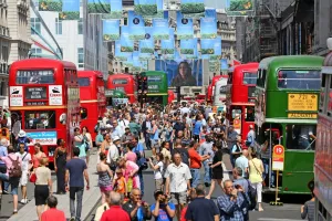 Buses: Year of the Bus Cavalcade in Regent Street, London, England