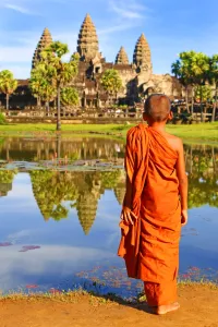 Angkor 2016: Young Buddhist monk at Angkor Wat Temple in Siem Reap, Cambodia